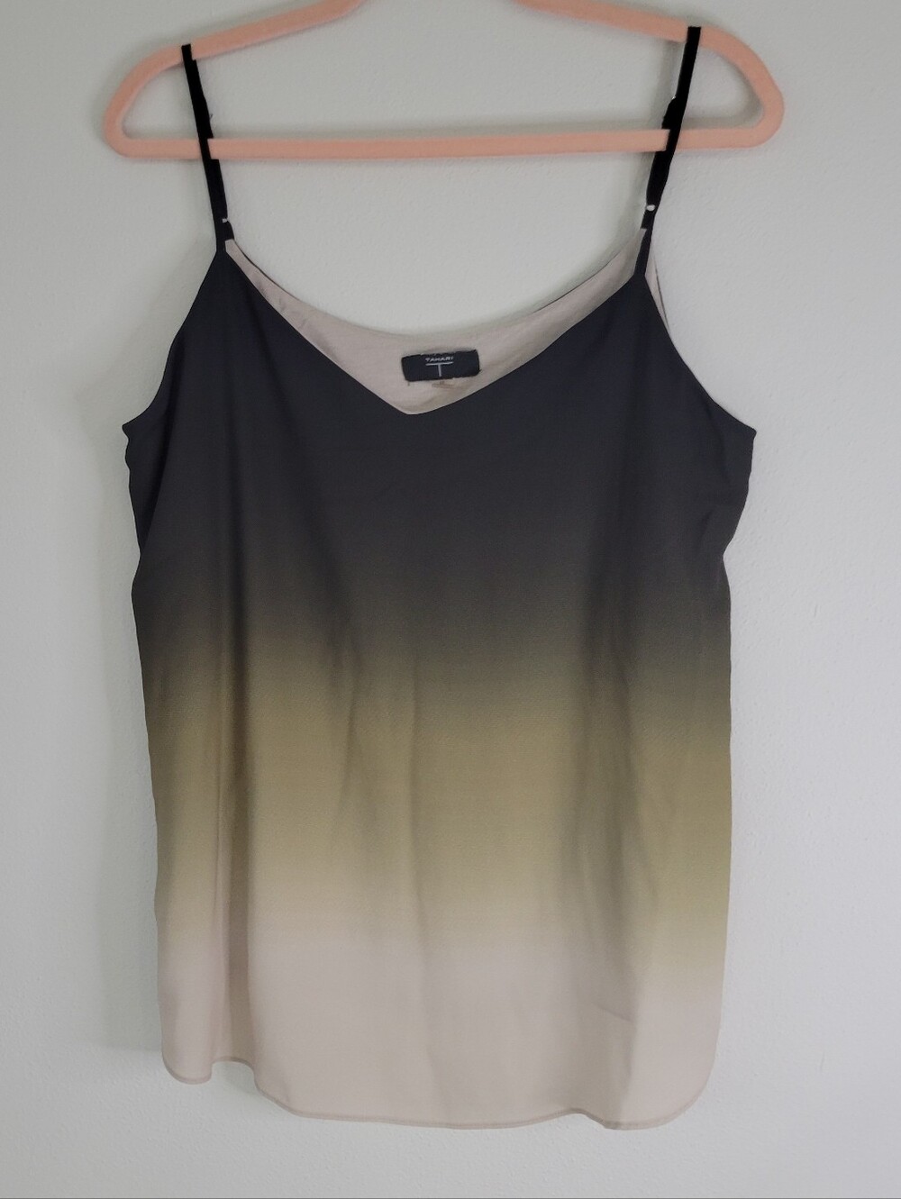 TAHARI WOMEN SIZE M Gradient Ombre Spaghetti Strap Tank Top - Black to Cream